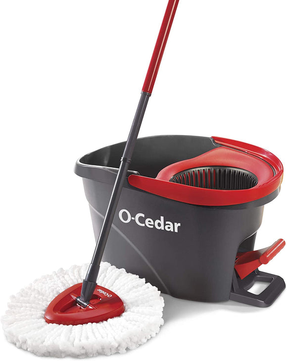 O-Cedar Easywring Microfiber Spin Mop, Bucket Floor Cleaning System, Red, Gray