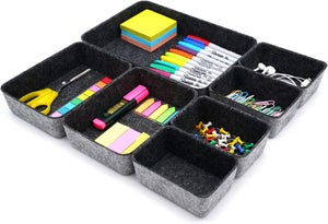 Drawer Organizers Bins Felt Storage Bin Office Organizer Shallow Small Desk Organizer Trays Draw Dividers Set of 7 (Charcoal)